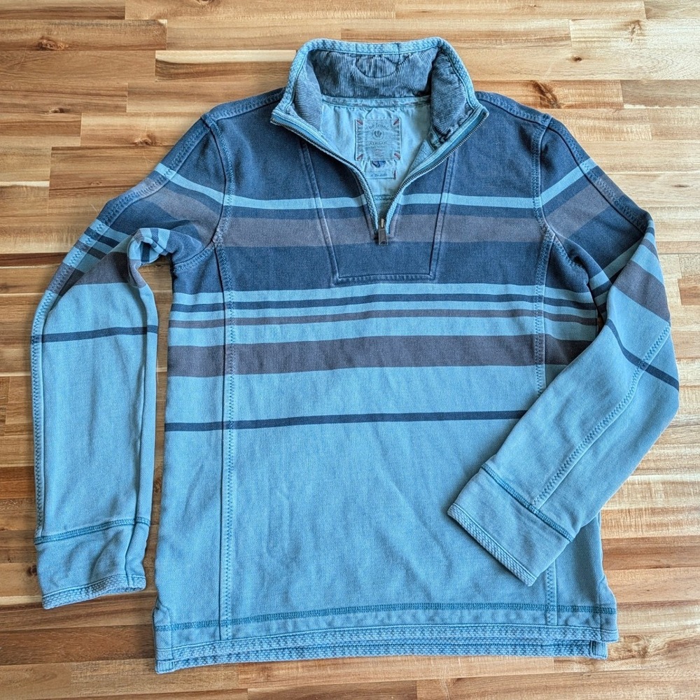 FatFace The Iconic Airlie Quarter Zip Striped Sweatshirt Blue Grey Mens Small